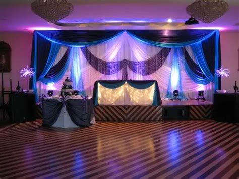 Luxury Pure Wedding Backdrop With Navy Blue Swags Stage Drapes Wedding