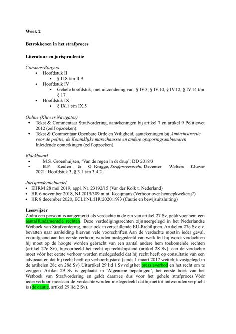 Werkboek Week Werkgroep Week Strafprocesrecht Uitwerkingen