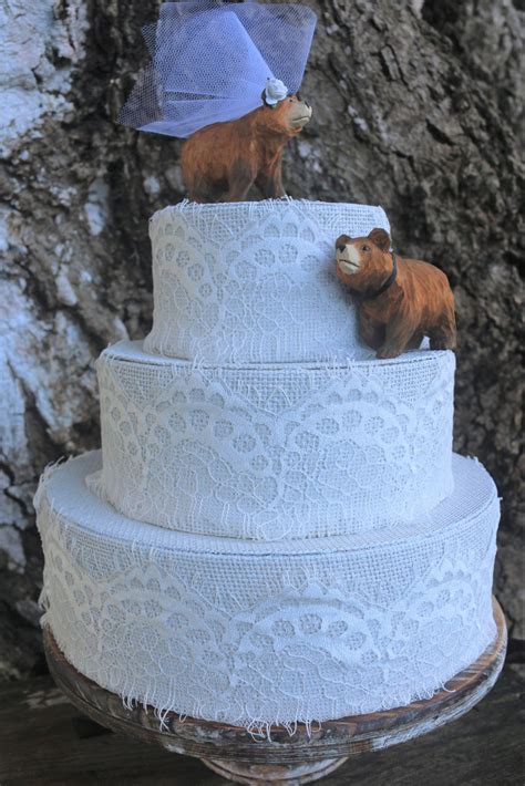 Bear Wedding Cake Topper: Handcarved Wooden Brown Bear Bride and Groom ...