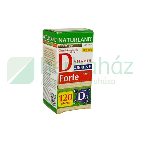 NATURLAND PRÉMIUM D VITAMIN FORTE 4000NE TABLETTA 120DB Herbaház