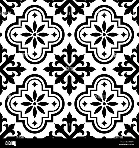 Spanish tile pattern, Moroccan tiles design, seamless black and white ...