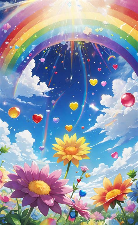 Rainbow In A Flower Field By Nezukorempadeviart07 On Deviantart