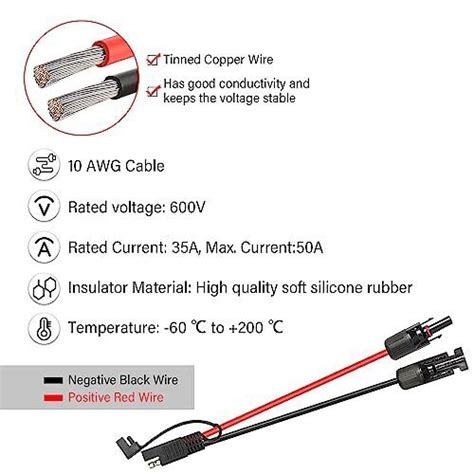 Solar Panel To SAE Adapter Cable 10FT MOOKEE 10AWG Compatible With