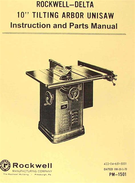 Rockwell Older Unisaw Table Saw Part Manual Ozark Tool