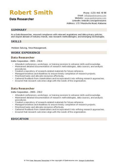 Data Researcher Resume Samples Qwikresume