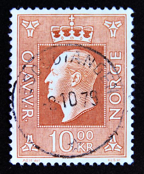 Postage Stamp Norway King Olav V Profile Portrait Editorial Stock