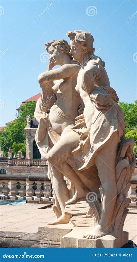 Female Sculptures At Fountain In Zwinger Dresden Stock Image Image