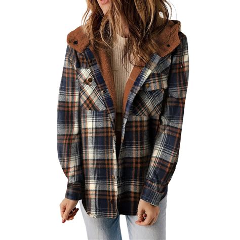 tiqkatyck womens fashion shacket casual long sleeve plaid jacket