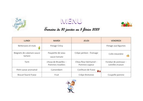 Menus De Cantine Janvier F Vrier La Houssaye B Ranger