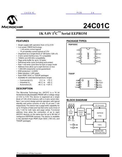 24C01C Datasheet PDF文件下载 芯片资料查询 维库电子市场网