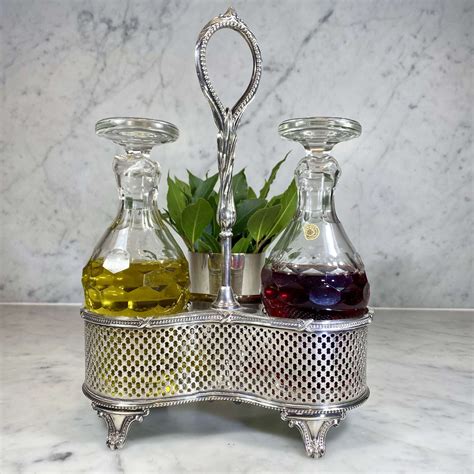 Val Saint Lambert Crystal Silver Plated Oil And Vinegar Cruet Set In