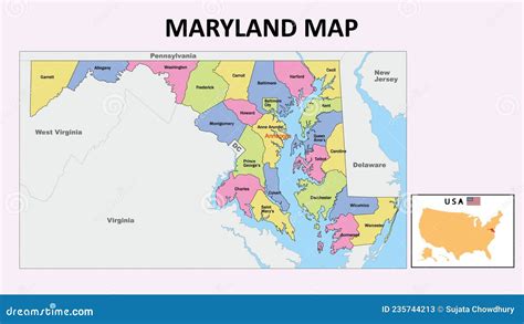 Maryland Map State And District Map Of Maryland Stock Vector