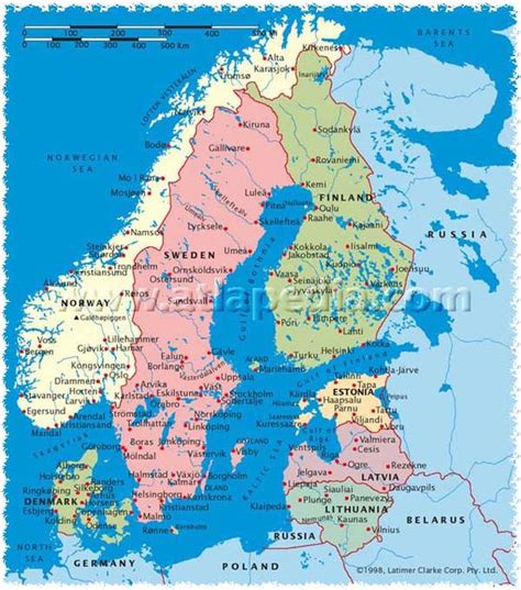 Political Map Of Norway Sweden Finland Estonia Latvia Lithuania