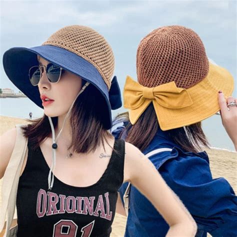 20f Summer Large Brim Straw Hat Floppy Wide Brim Sun Cap Bowknot Beach Foldable Hats New 2020