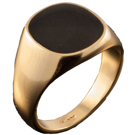 18ct Gold Plated Black Onyx Mens Ring Boys Signet Band 8 Sizes Wedding