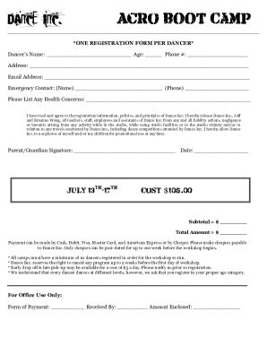 Fillable Online Acro Boot Camp Registration Form Doc Fax Email Print