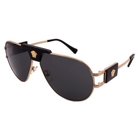 Versace Mens Ve2252 100287 Aviator Sunglasses Gold Dark Gray Burberry And Versace