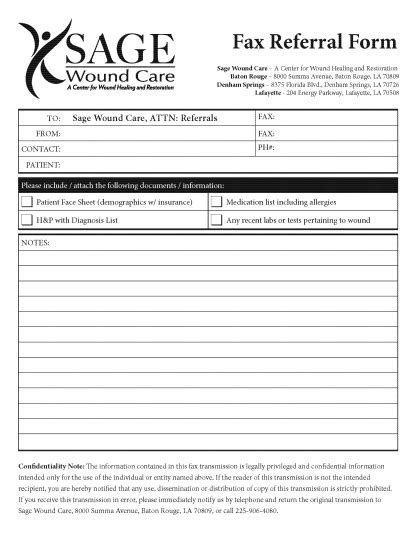 Sage Wound Care Fax Referral Form S S Printing