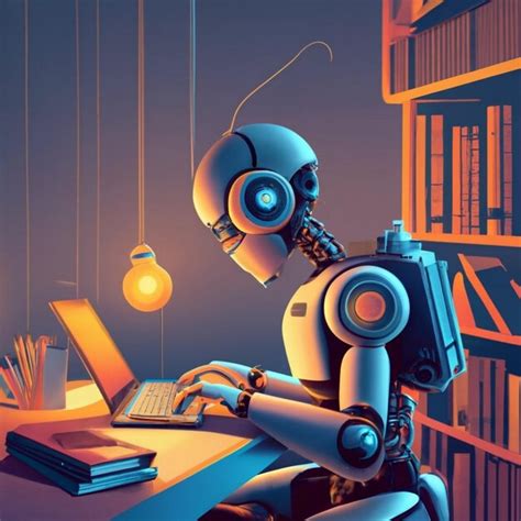 Premium Photo Humanoid Robot Working With Laptop Conceptual Illustration