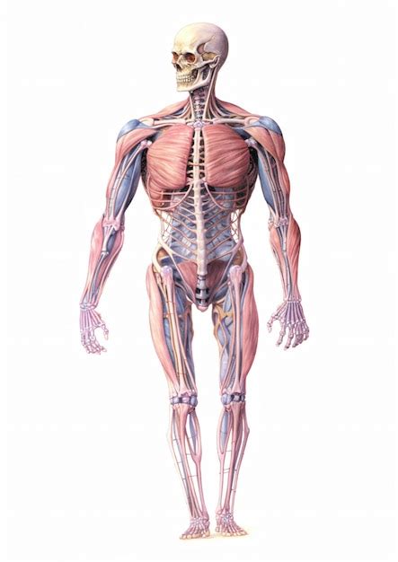 Premium Photo | A drawing of a human skeleton with the muscles labeled.