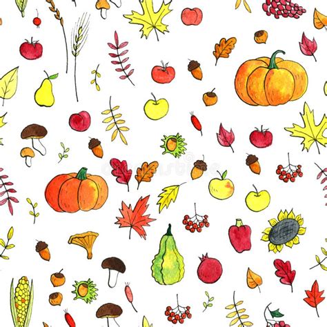 Autumn Doodle Seamless Pattern With Clouds And Rain Stock Illustration