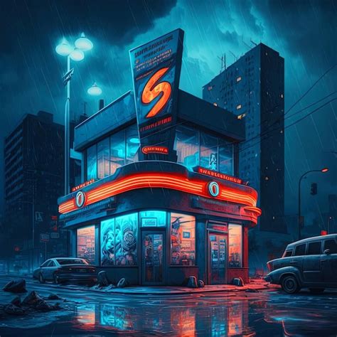 Premium Ai Image Cyberpunk Styled Cafe On The Street Corner With Neon