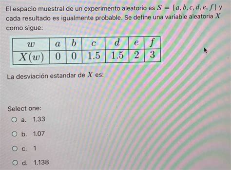 El Espacio Muestral De Un Experimento Aleatorio Es S A B C D E F Y