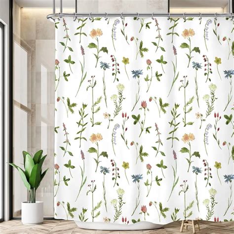 Wildflower Shower Curtain For Bathdroom Botanical Floral Plant Leaves