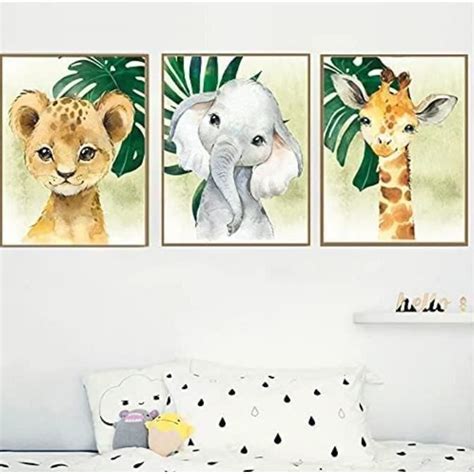 Poster Jungle Girafe Lion Elephant Palmier Murale X Cm Enfant Bebe