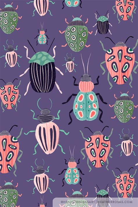 Painted Beetle Pattern Heather Rosas Illustration And Design Beetle