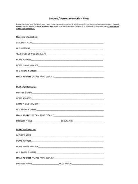 Fillable Online Student And Parent Information Sheet