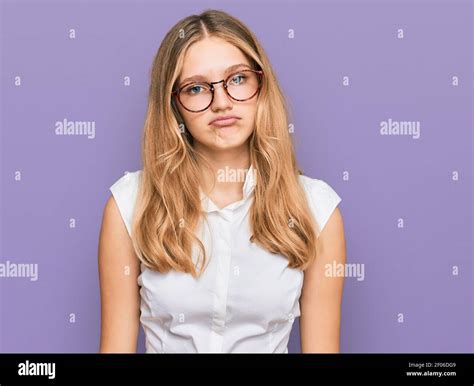 Beautiful Young Caucasian Girl Wearing Casual Clothes And Glasses