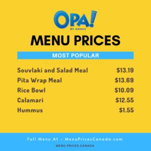 OPA! of Greece Menu & Prices in Canada – 2024 – Menu Prices Canada