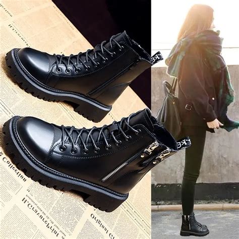 Botas Martin De Cuero Para Mujer Botines Negros A La Moda Para Mujer