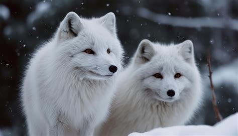 Premium AI Image | Two arctic foxes stand in the snow