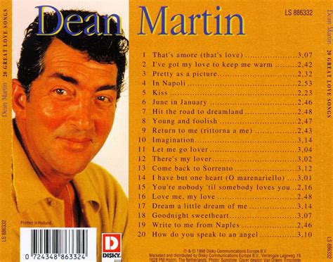 Car Tula Trasera De Dean Martin Great Love Songs Portada