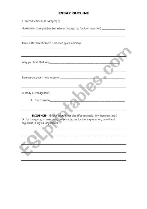 English Worksheets 5 Paragraph Essay Outline