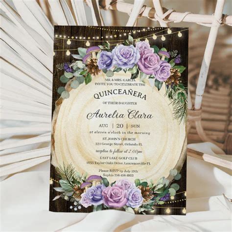 Quinceañera Rustic Purple Floral Enchanted Forest Invitation Zazzle