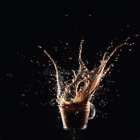 Illustration Of Coffee Splash In A Cup Isolated On Black Background