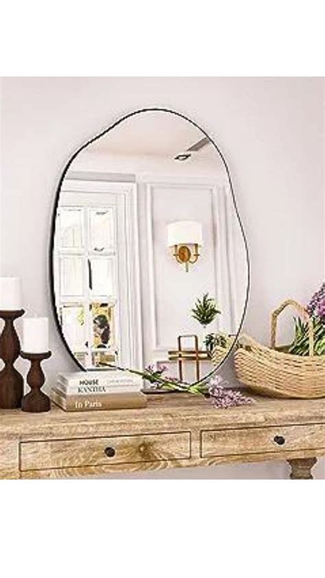 Harritpure Irregular Wall Mirror 24 X32 Black Asymmetrical Bathroom Mirror Wood Framed Modern