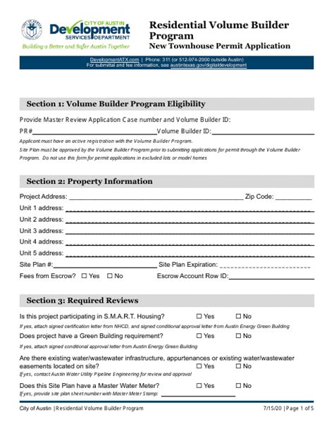 City Of Austin Texas New Townhouse Permit Application Residential