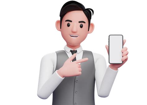 Premium Businessman In Gray Office Vest Holding Phone While Tilting Body 3d Illustration