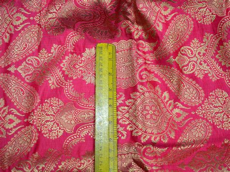 Carrot Red Brocade Fabric By The Yard Indian Wedding Dress Etsy