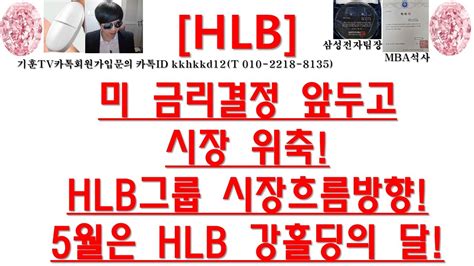 주식투자 Hlb미 금리결정 앞두고시장 위축hlb그룹 시장흐름방향5월은 Hlb 강홀딩의 달 Youtube