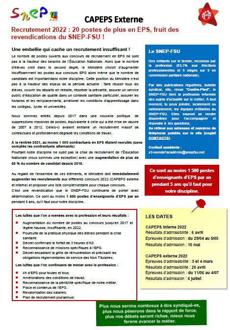 Tract CAPEPS Externe 2022 Le Site Du SNEP FSU