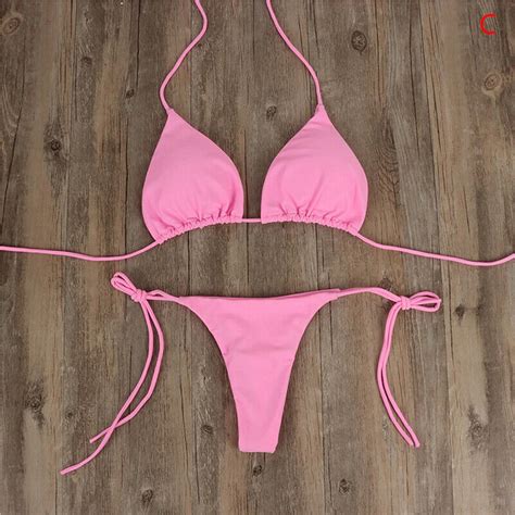 Sexy Women Summer Swimwear Bikini Set Bra Tie Side G String Thong Beach