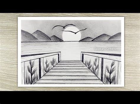 Sunset scenery drawing in pencil for beginners step by step Pencil ...