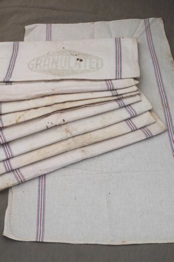 Vintage Flour Sack Towels Red And Blue Striped Cotton Antique Grain Sack