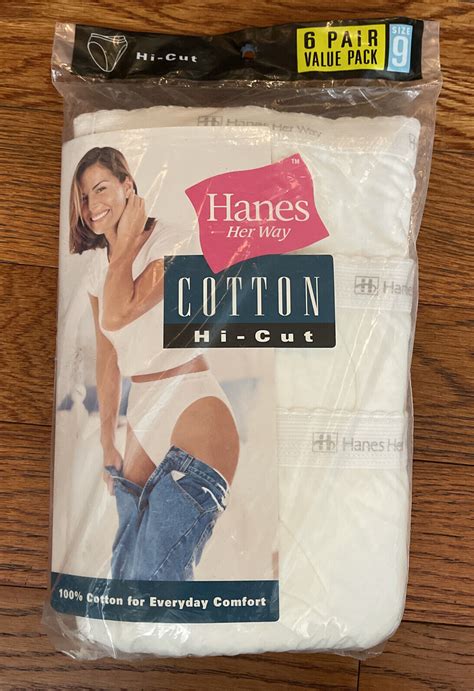 New Vtg 1999 Hanes Her Way Cotton Hi Cut White Panties Underwear 6 Pack