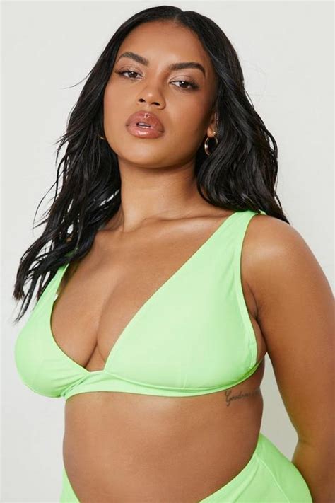 Swimwear Plus Neon Essentials Plunge Bikini Top Boohoo